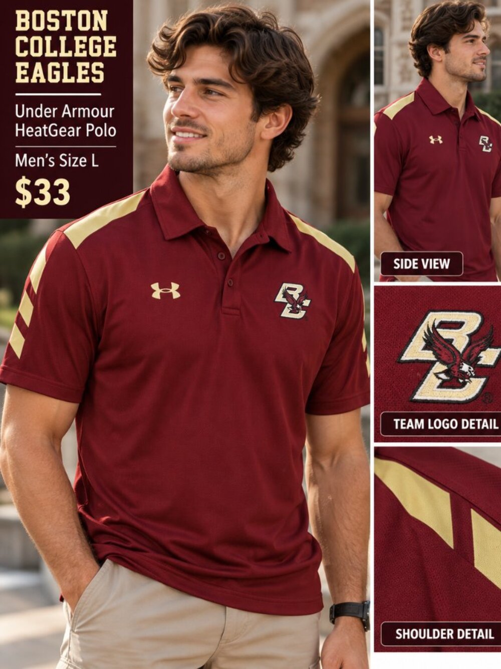 Under Armour Boston College Eagles HeatGear Polo Men’s Large NCAA